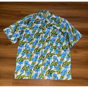 Mens Jos.A. Banks 100%‎ Silk Floral Button Down Beach Pocket Shirt